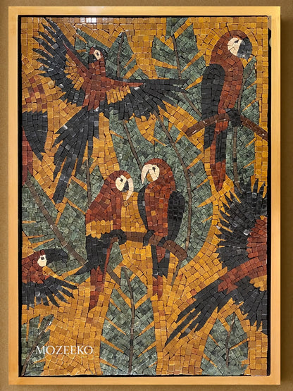 The Parrot’s Haven – Handmade Marble Mosaic Wall Art | NAZ Collection