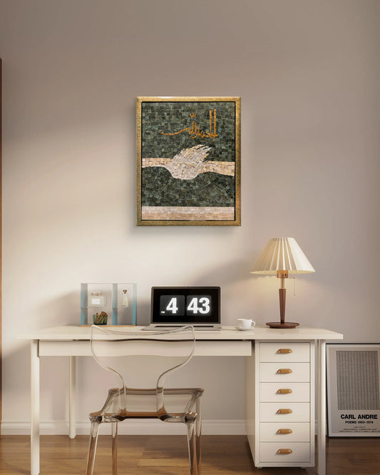 Handmade Alhamdulillah marble mosaic Islamic wall decor ocean waves natural stone artwork-1
