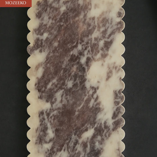 Ho“360° video of 8×16 inch red and white marble tray with scalloped edges and white gliders — Mozeeko Home Gifts.”me Gifts.”