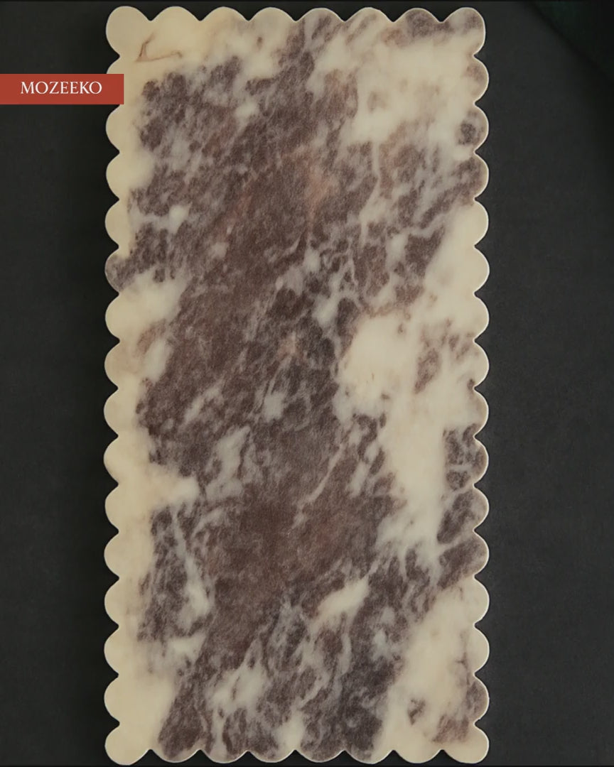 Ho“360° video of 8×16 inch red and white marble tray with scalloped edges and white gliders — Mozeeko Home Gifts.”me Gifts.”