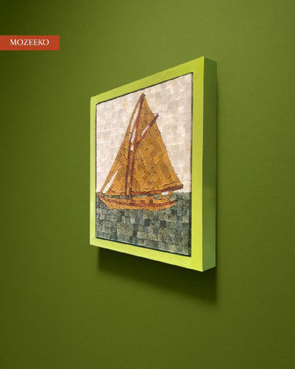 Sail of Dawn – 12×14 inches Handmade Marble Mosaic Wall Art | NIA Collection by Mozeeko