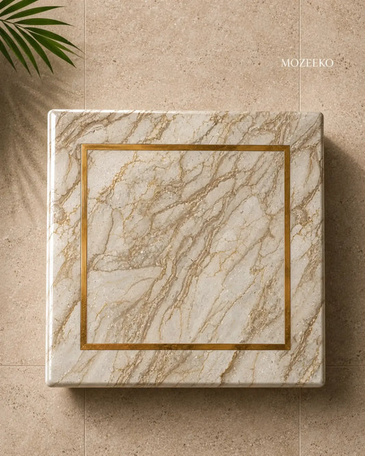 Rakhrol Fancy marble table top with thin brass border rectangular design