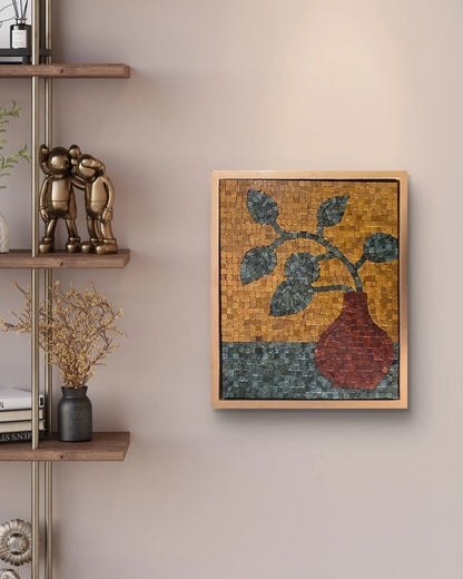 Luxury golden frame marble mosaic artwork jungle green and red golden natural stone decor