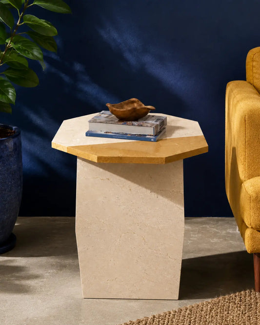 Segmented Cream & Golden Marble Accent Table – 19" Round Top