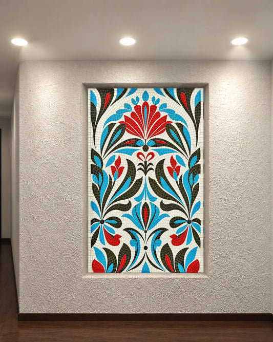 Sky Blue Arabesque Vitreous Glass Mosaic