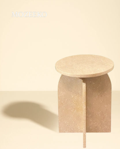 Cream Tippi Marble Accent Table – Round, 19" Height, 15.75" Diameter